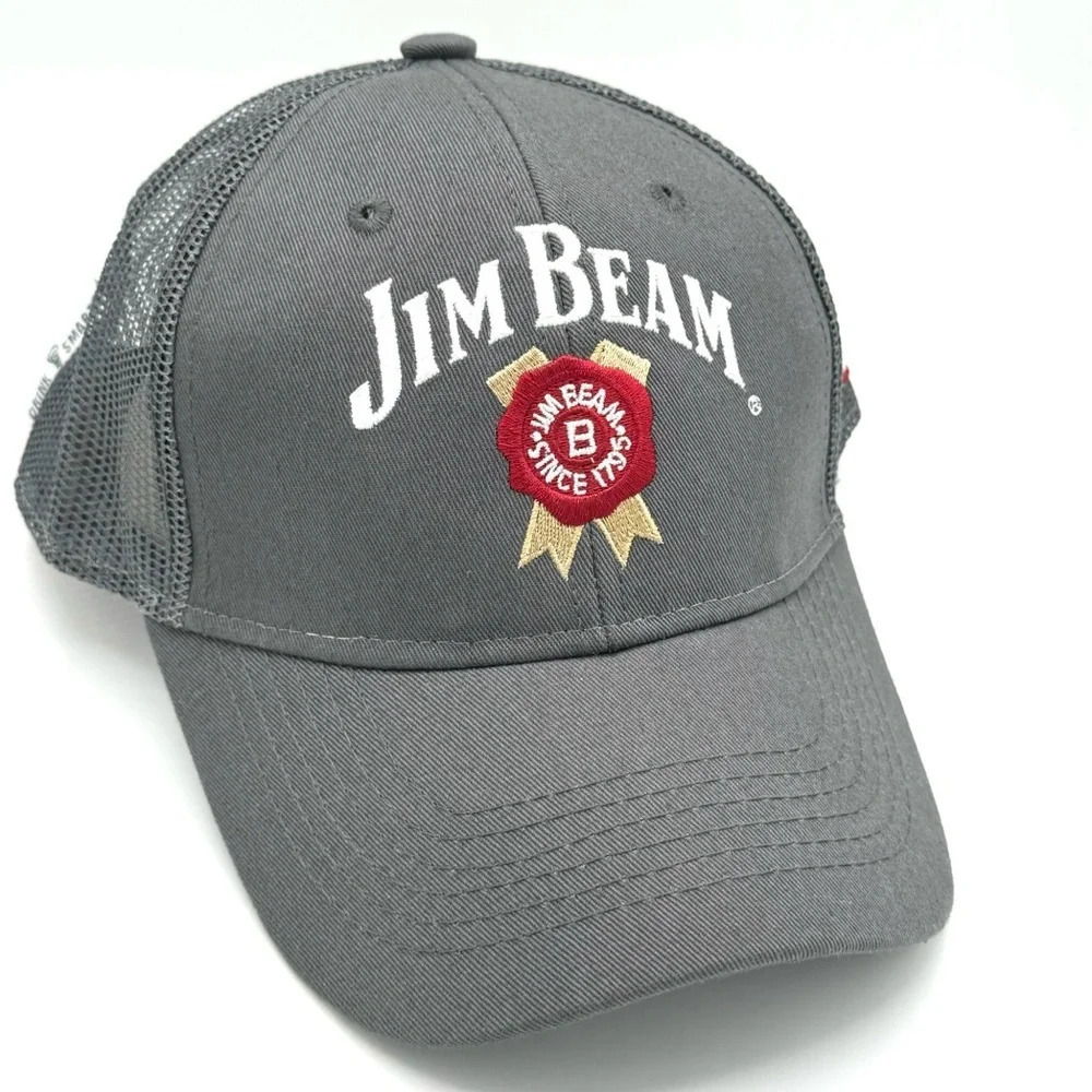 JIM BEAM Gray Trucker Hat Cap with Mesh Back and Adjustable Snap Back Closure